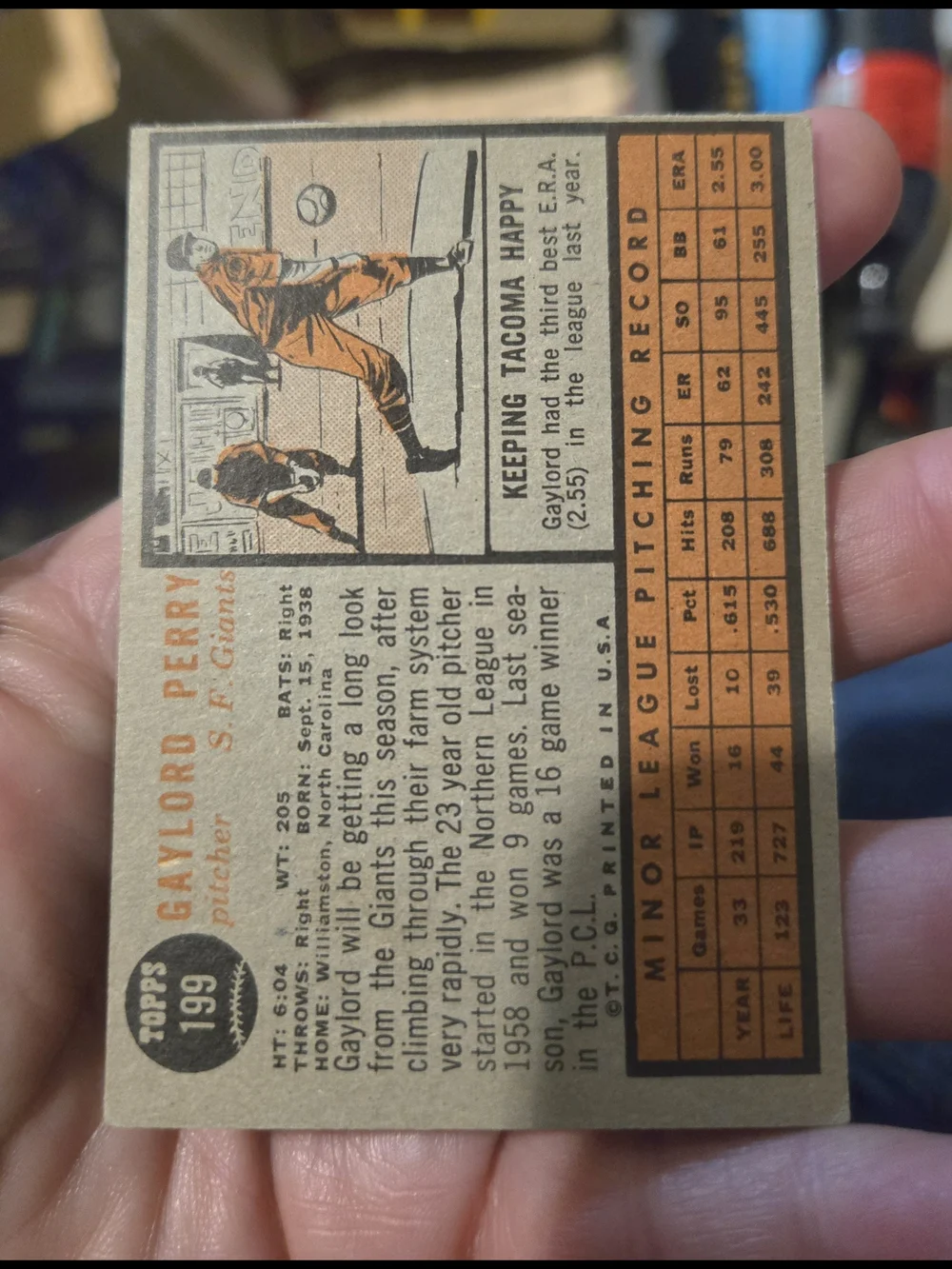 Topps Gaylord Perry 1962 Topps Rookie Card Giants Hof